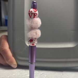 Purple Pen with Love and Heart Beads